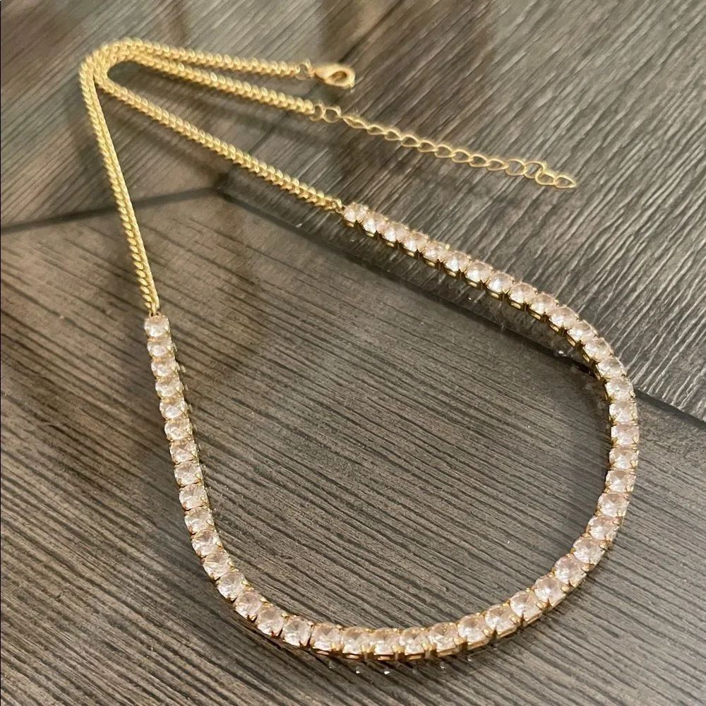 Gold-tone Tennis Necklace 17 1/4” - 19 1/4” approx
